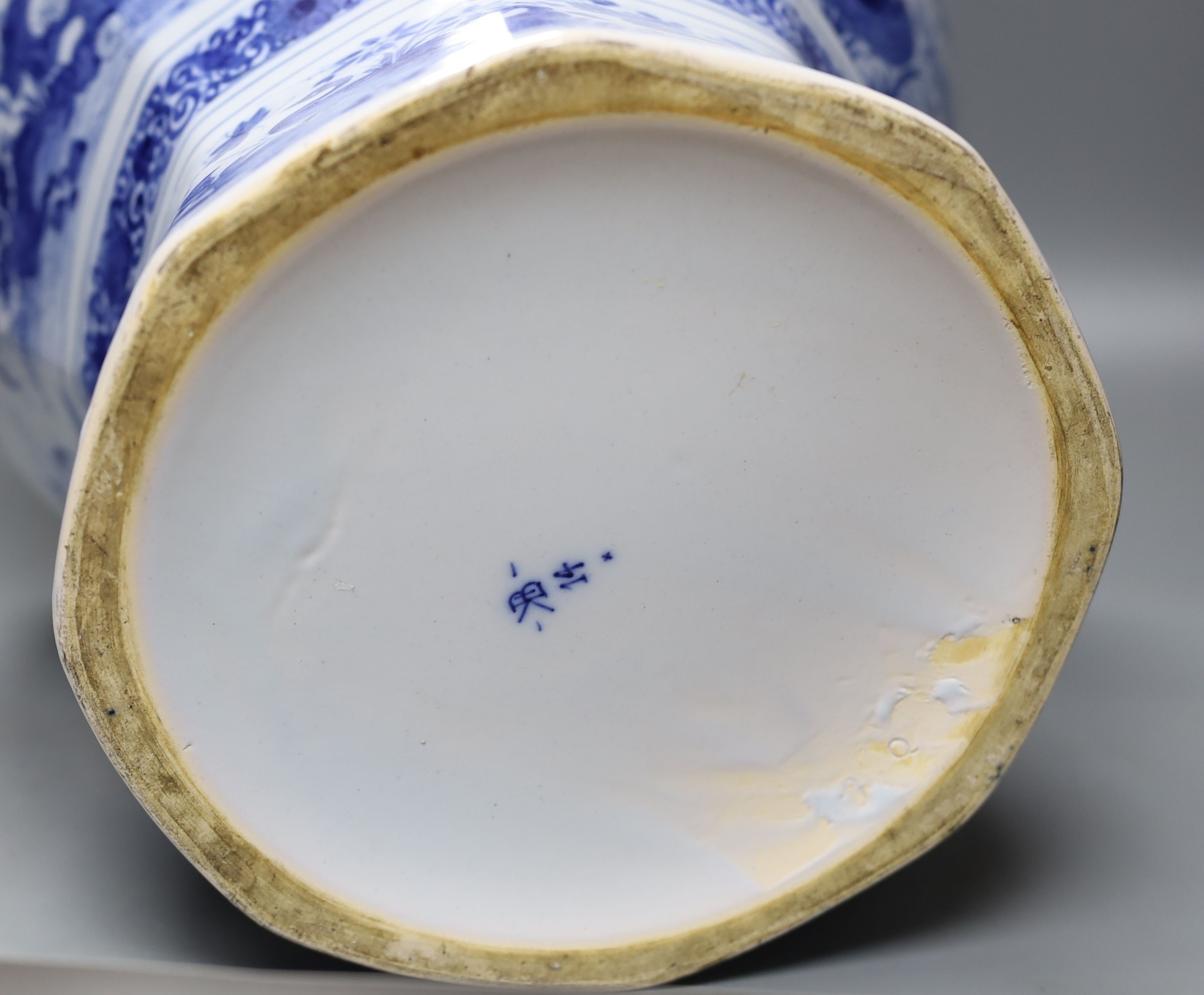 A large blue and white Delft vase, 44 cms high.